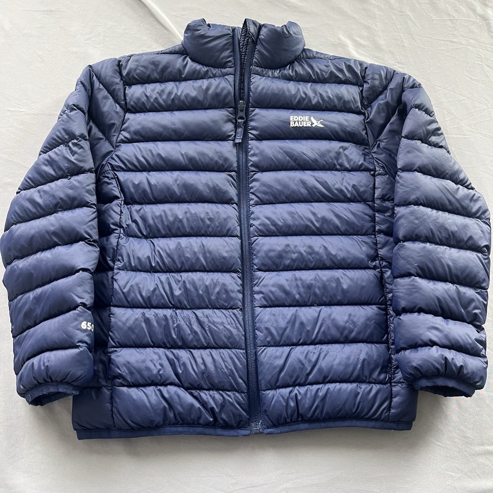 Eddie Bauer Jacket Youth M 7/8 Blue 650 Down Fill Packable Puffer Full Zip - Picture 1 of 9